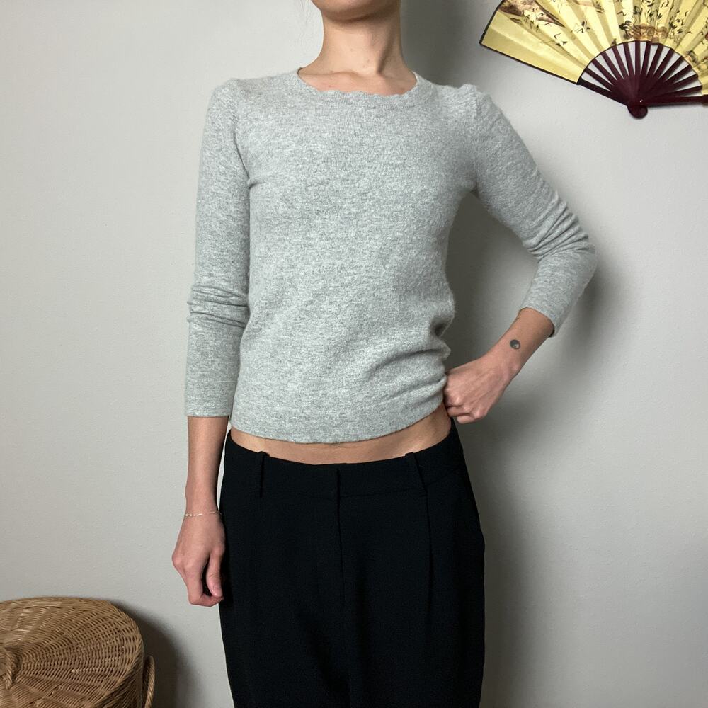 j. crew gray minimalist cotton merino wool fitted teddie knit sweater